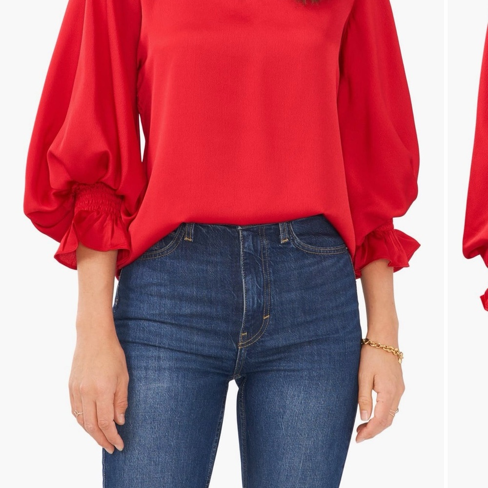 Vince Camuto Vibrant Red Blouse with Puff Sleeves